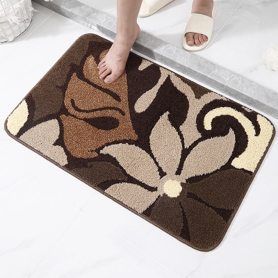 Brown and Cream Leaves and Flower Bath Mat