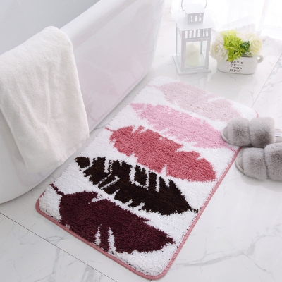 Red Black Pink Leaves Bath Mat