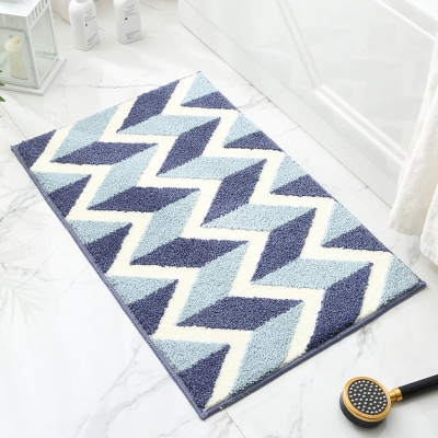 Abstract Blue and White Geometric Leaves Bath Mat