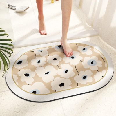 White Floral Soft Diatomaceous Earth Bath Mat