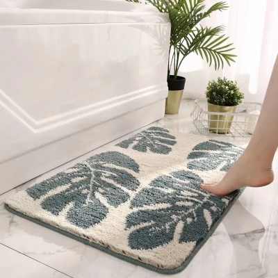 Scandinavian Jasper Green Leaves Bath Mat