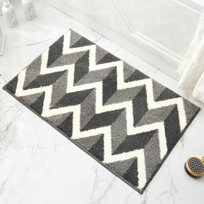 Abstract Grey and White Geometric Leaves Bath Mat
