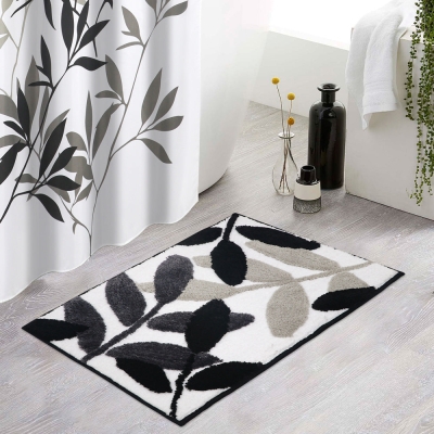 Black/Green/Blue Leaves Bath Mat