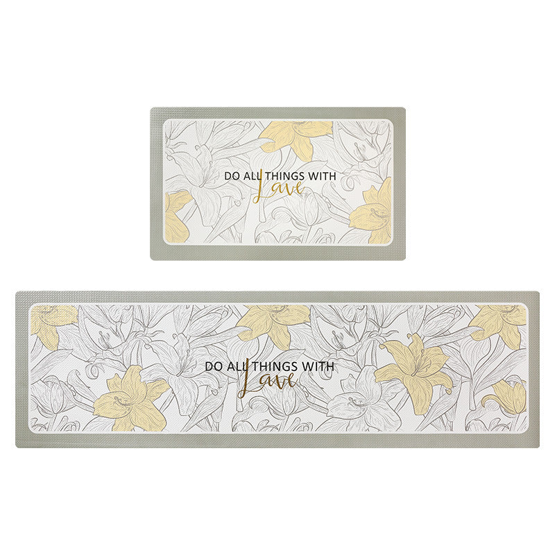 Yellow and White Flower Garden Foral PVC Leather Kitchen Mat