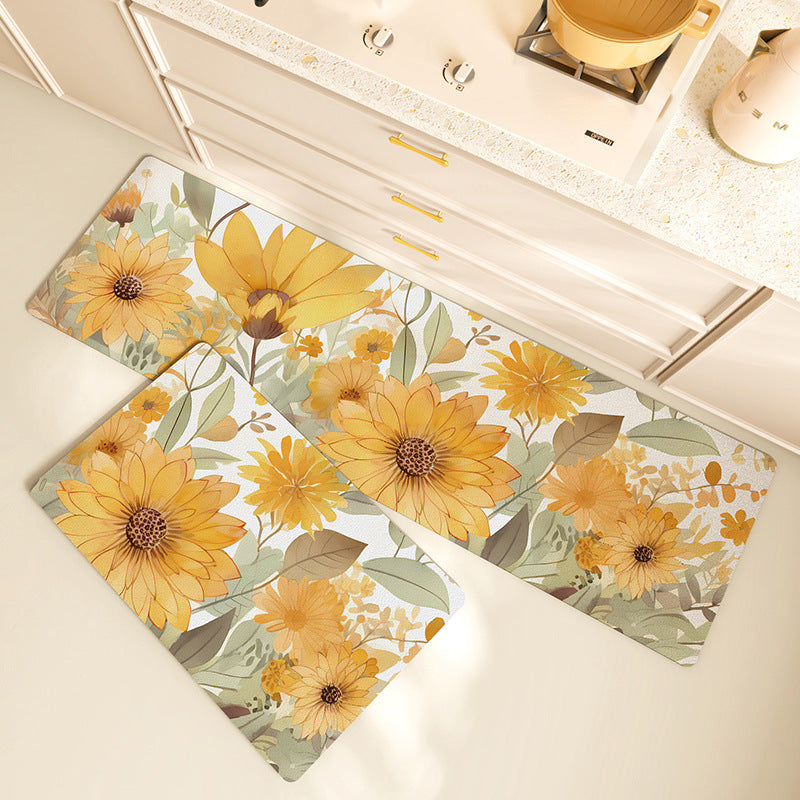 Yellow Sunflowers PVC Leather Kitchen Mat
