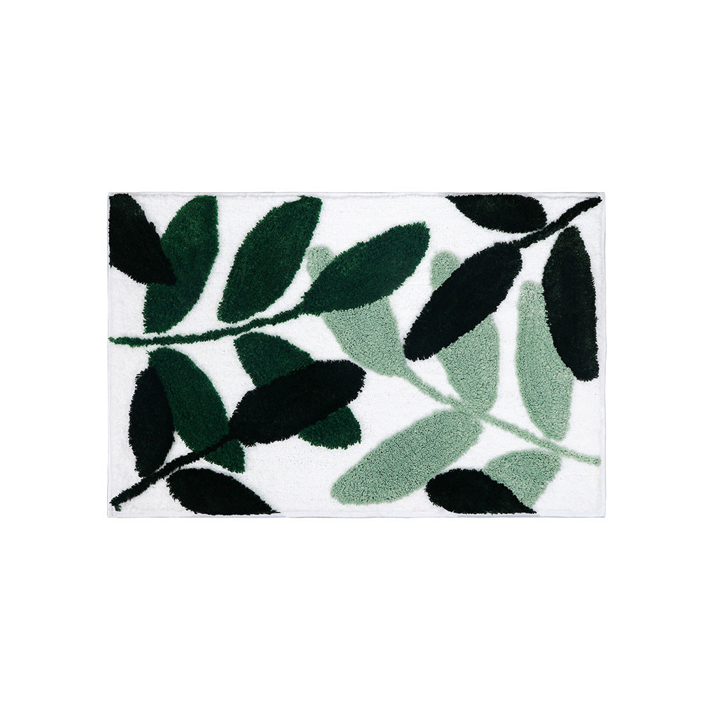 Black/Green/Blue Leaves Bath Mat
