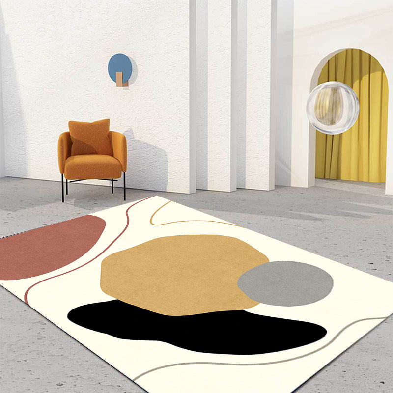 Unique Casual Rug Beige Colorblock Rug Washable Pet Friendly Non-Slip Carpet for Living Room