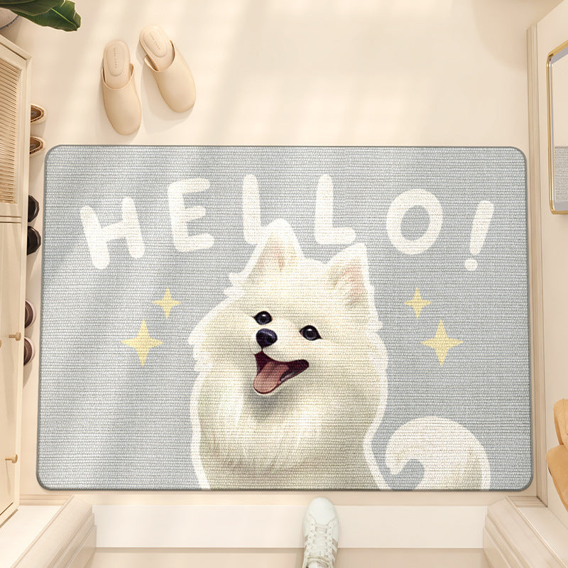 Cute White Happy Puppy PVC Coil Door Mat
