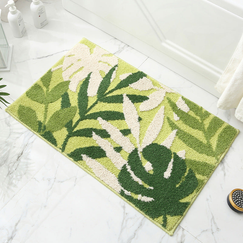 Green Yellow and White Leaves Bath Mat