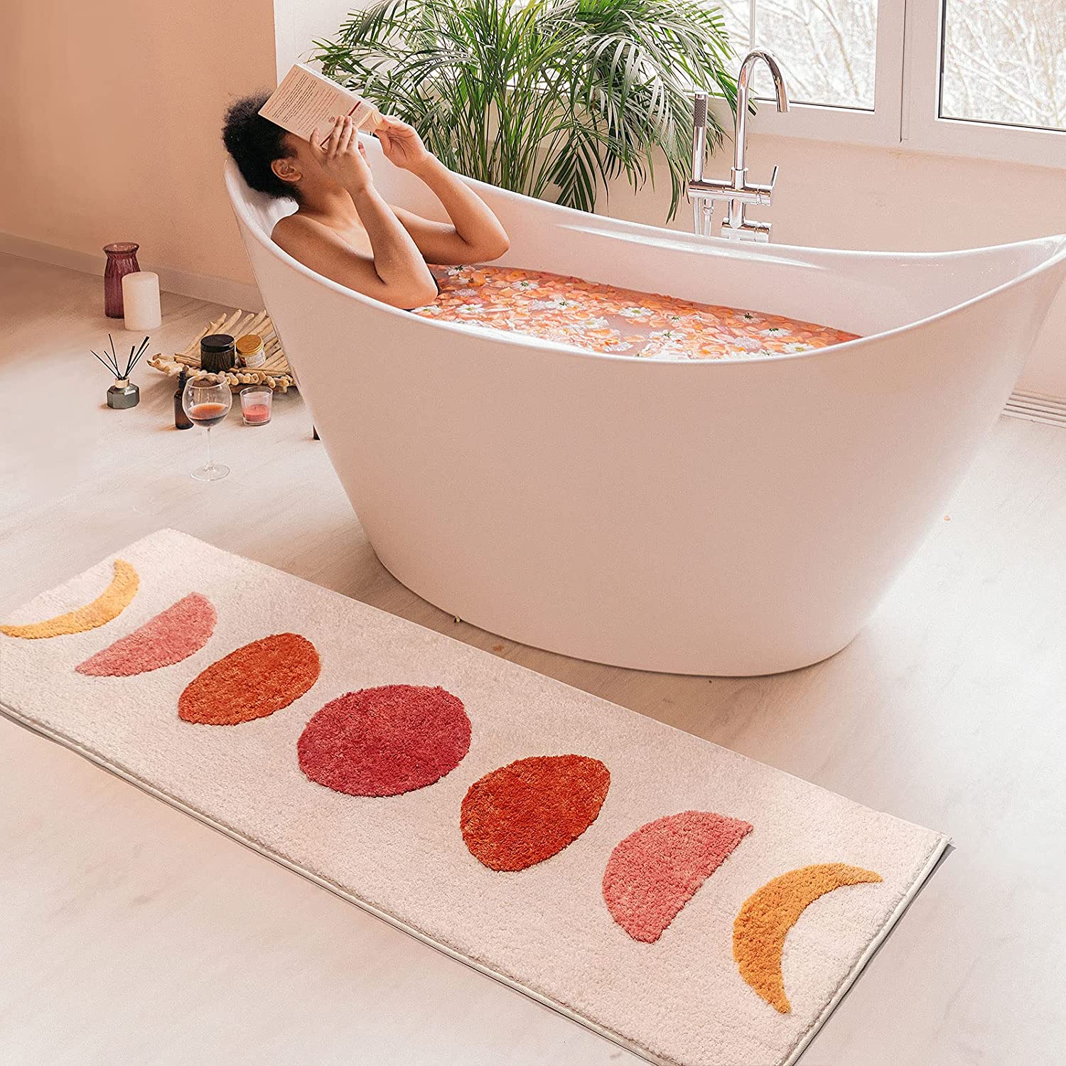 Pink Moon Phase Runner Mat for Bedroom Bathroom