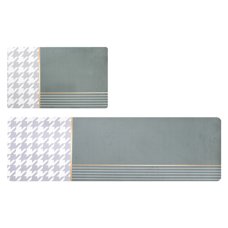 Green and Grey Plaid Bird Pattern PVC Leather Kitchen Mat