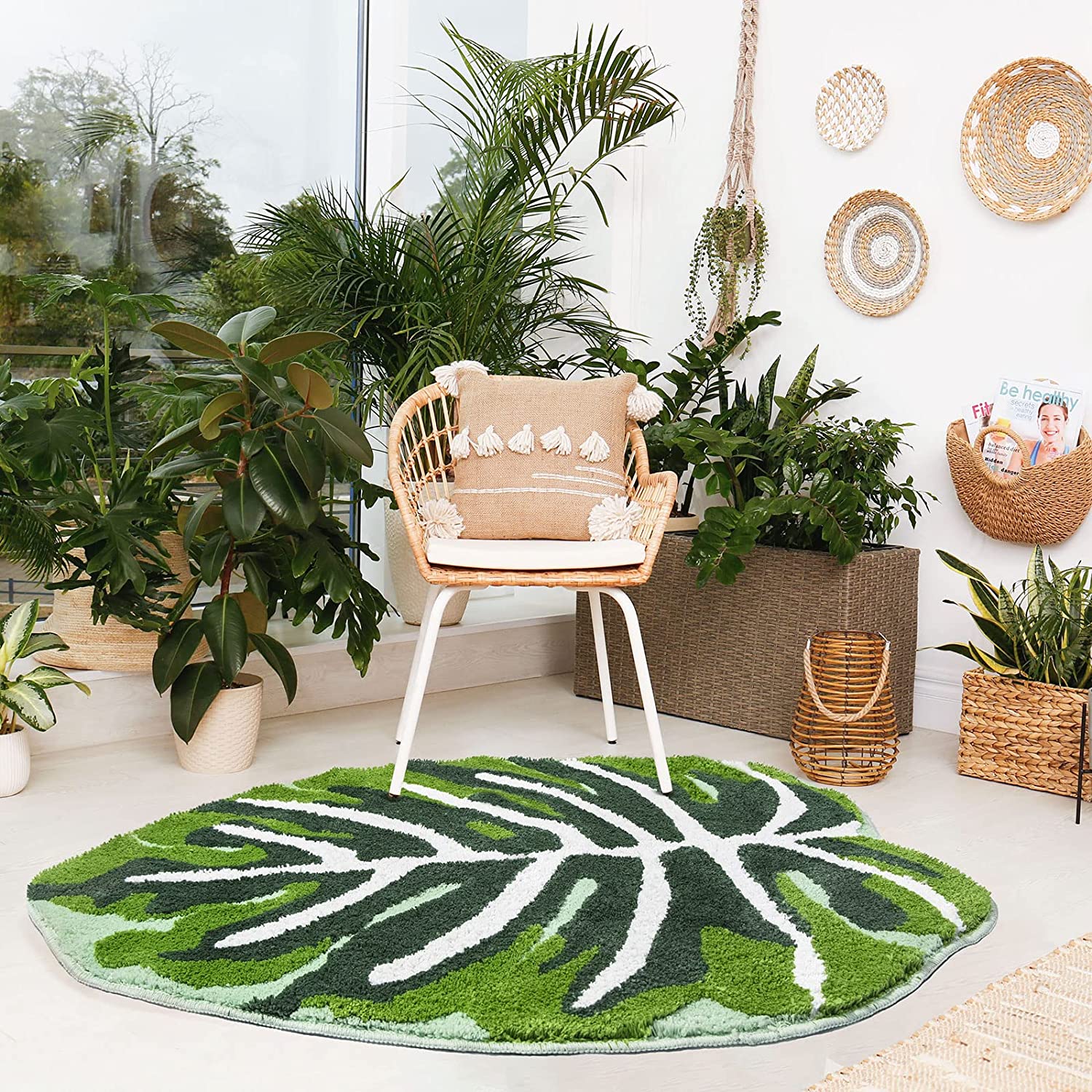 Green Tropical Leaves Bath Mat