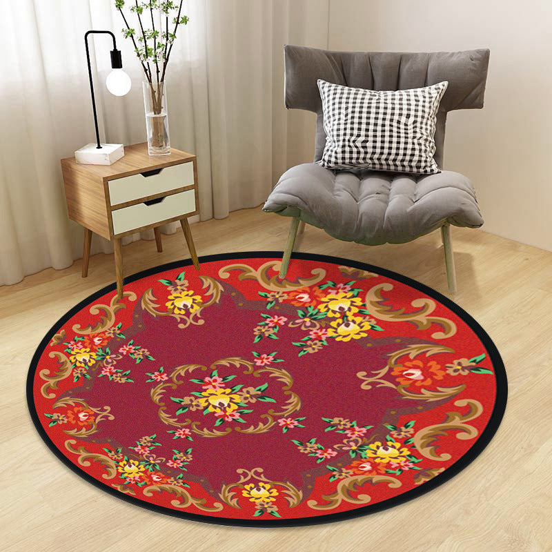 Chinoiserie Floral Rug Multi-Color Polypropylene Carpet Pet-Friendly Anti-Slip Backing Stain Resistant Rug for Drawing Room