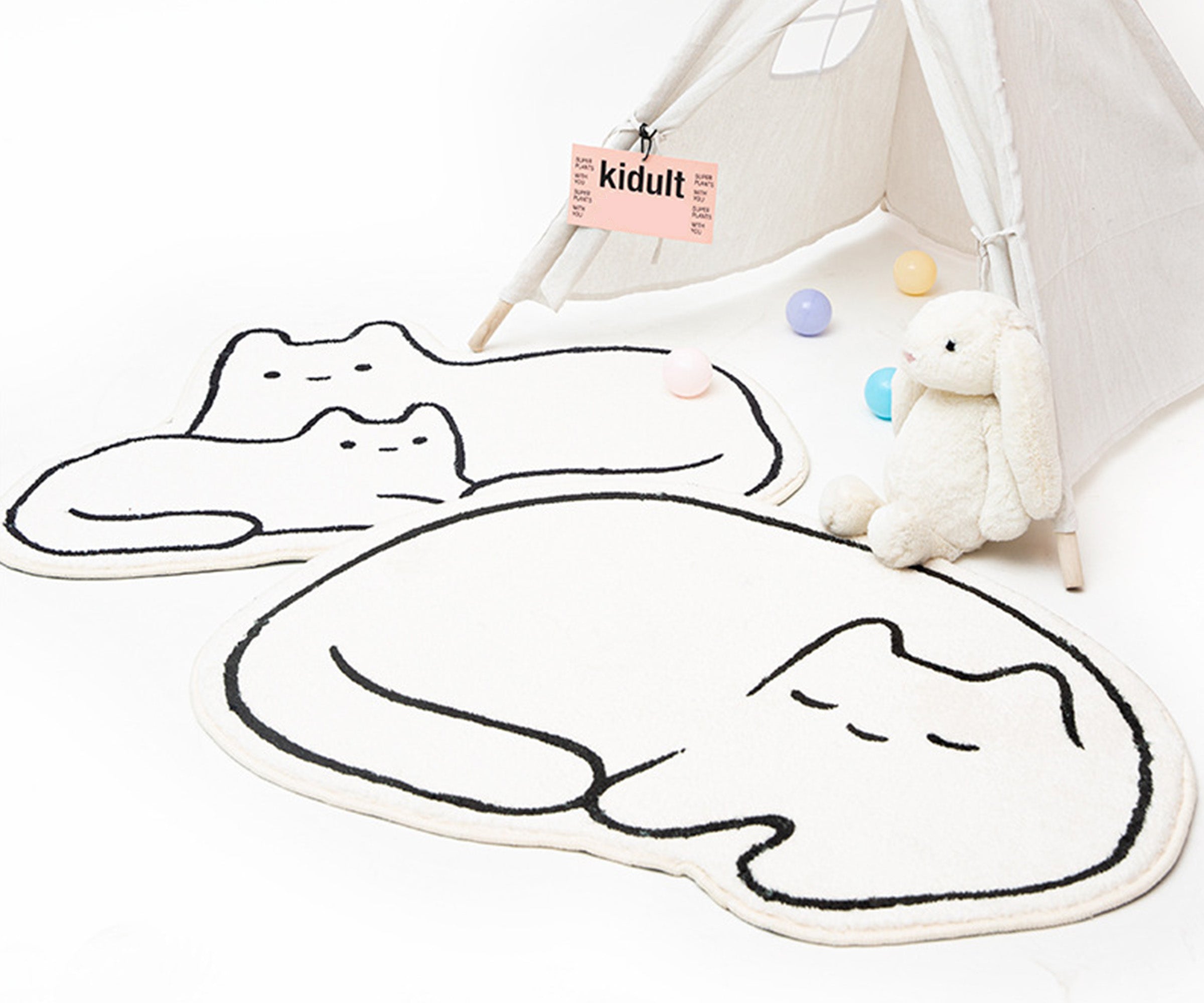 Cute White Cat Bath Mat, Animal Bathroom Rug