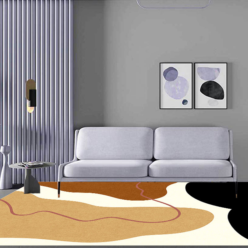 Unique Casual Rug Beige Colorblock Rug Washable Pet Friendly Non-Slip Carpet for Living Room