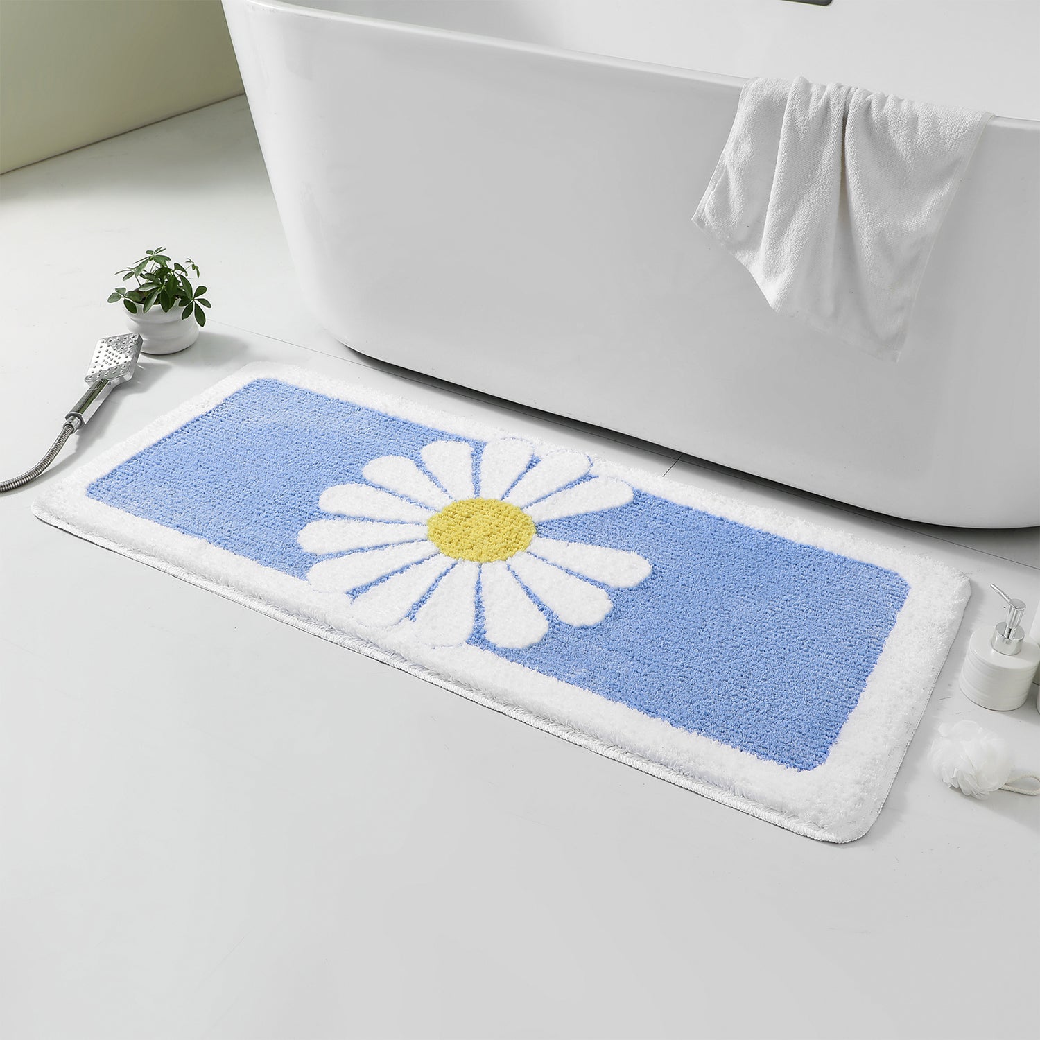 Blue/Green/ Grey Daisy Runner Mat for Bedroom Bathroom, 50x120cm / 20