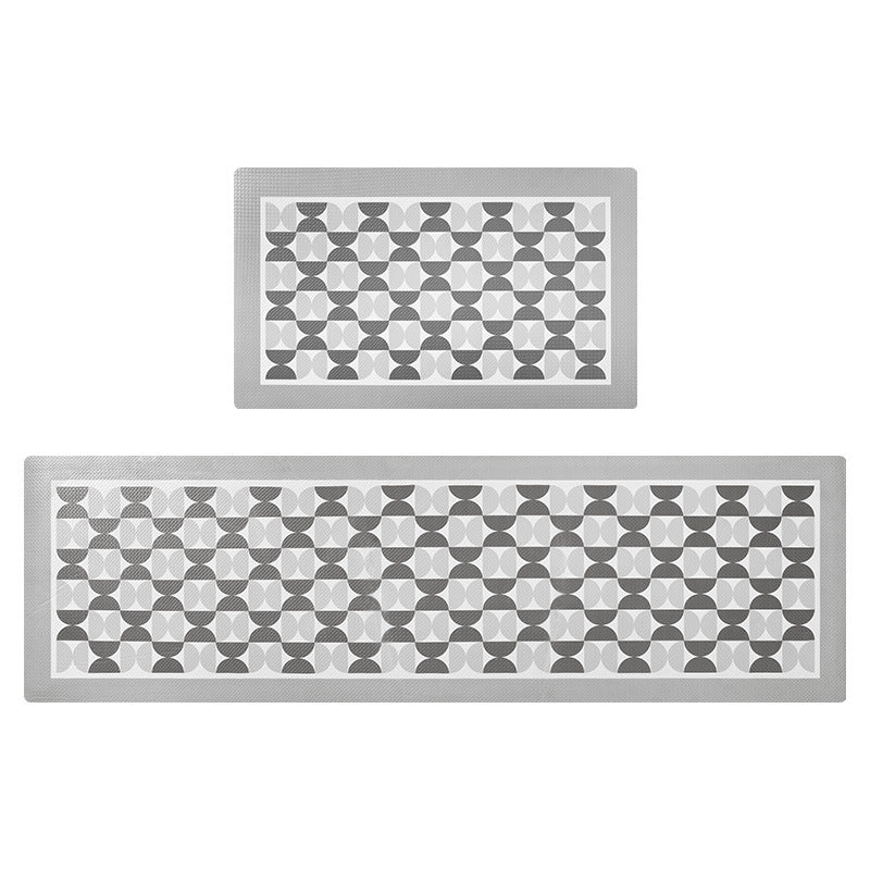 Grey and White Geometric Pattern PVC Leather Kitchen Mat
