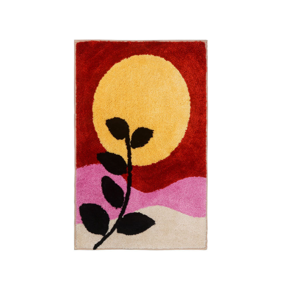 Blue Green Black Leaves and Flower Bath Mat