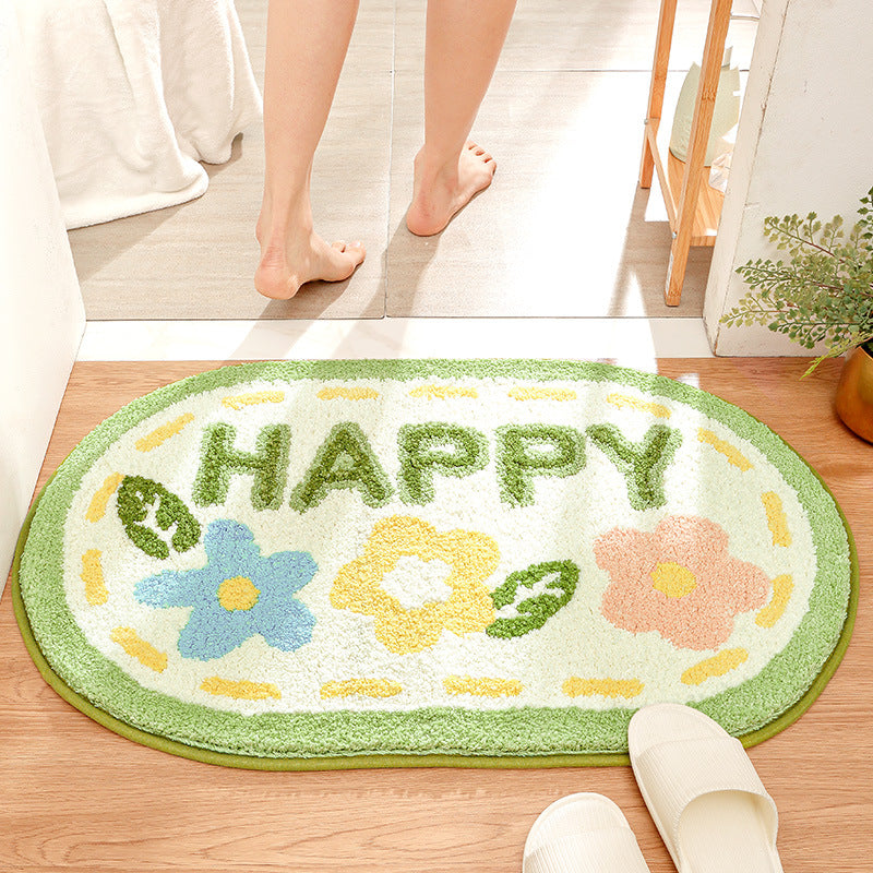 Happy Three Little Flowers and Leaves Bath Mat