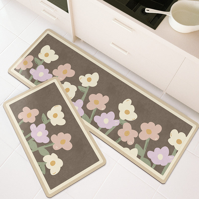 Lovely Flower Garden PVC Leather Kitchen Mat Mom‘s Day Gift
