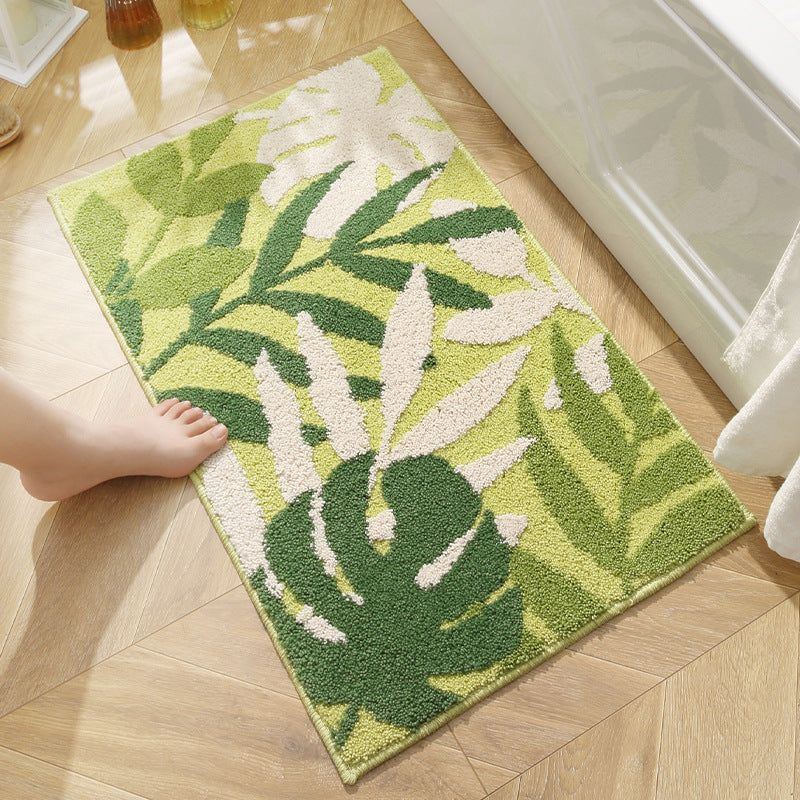 Green Yellow and White Leaves Bath Mat