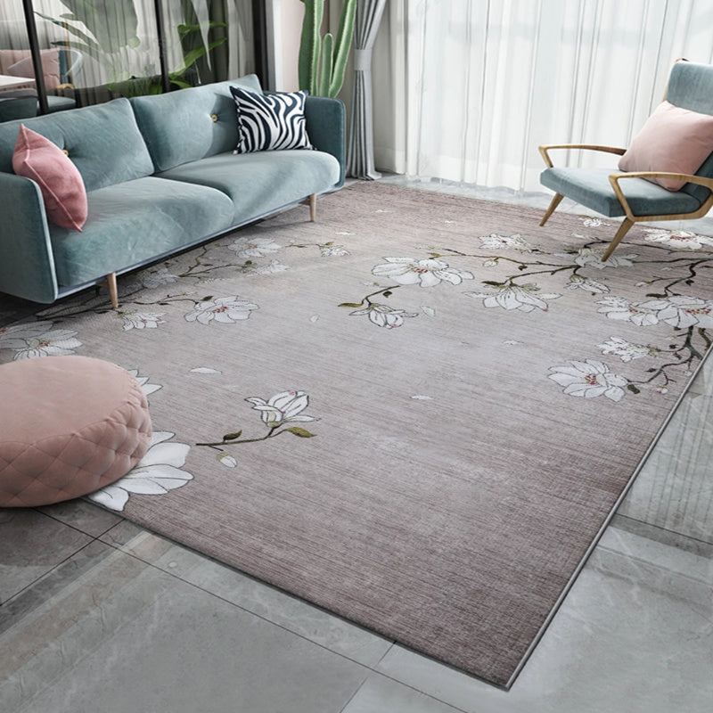 Western Plant Print Rug Multi-Color Polyster Area Carpet Pet Friendly Stain-Resistant Indoor Rug for Parlor