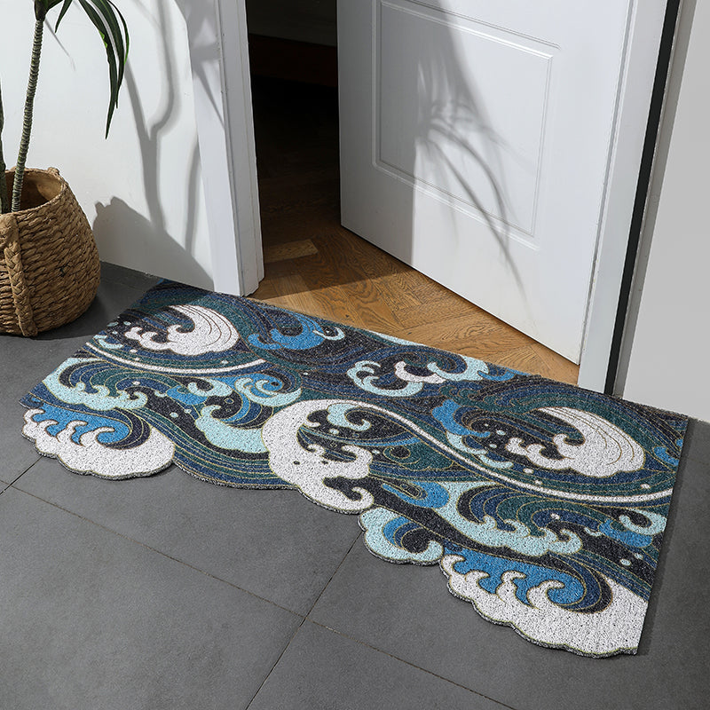 Japanese Style Blue Wave Cutting Entrance Door Mat