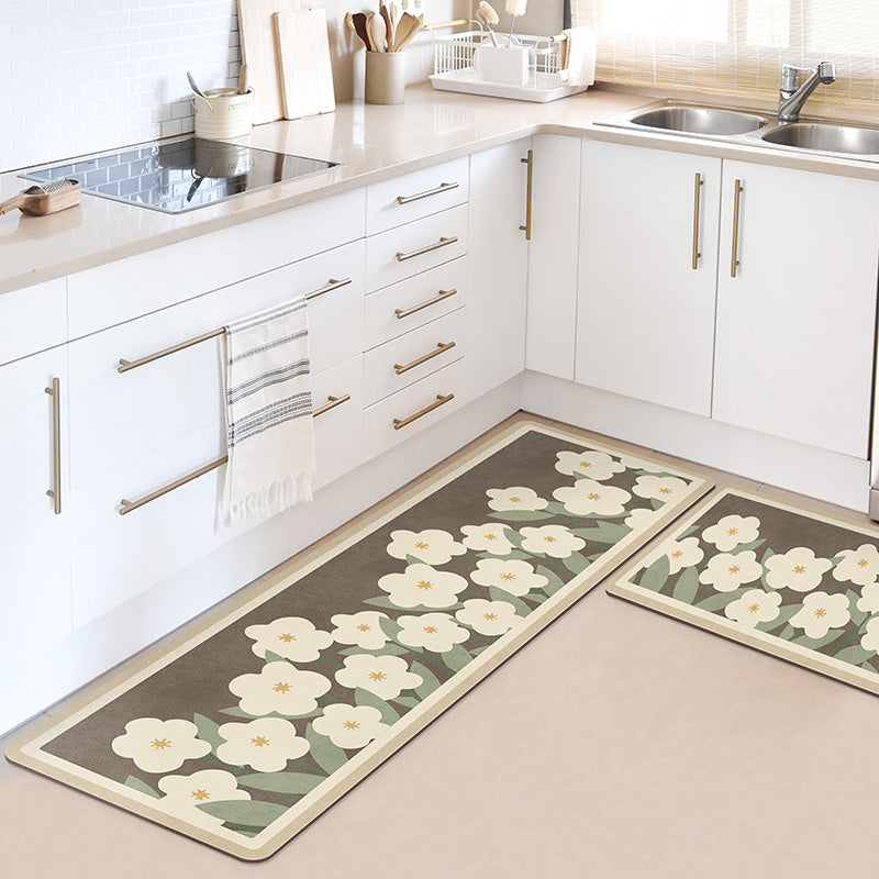 Lovely Flower Garden PVC Leather Kitchen Mat Mom‘s Day Gift
