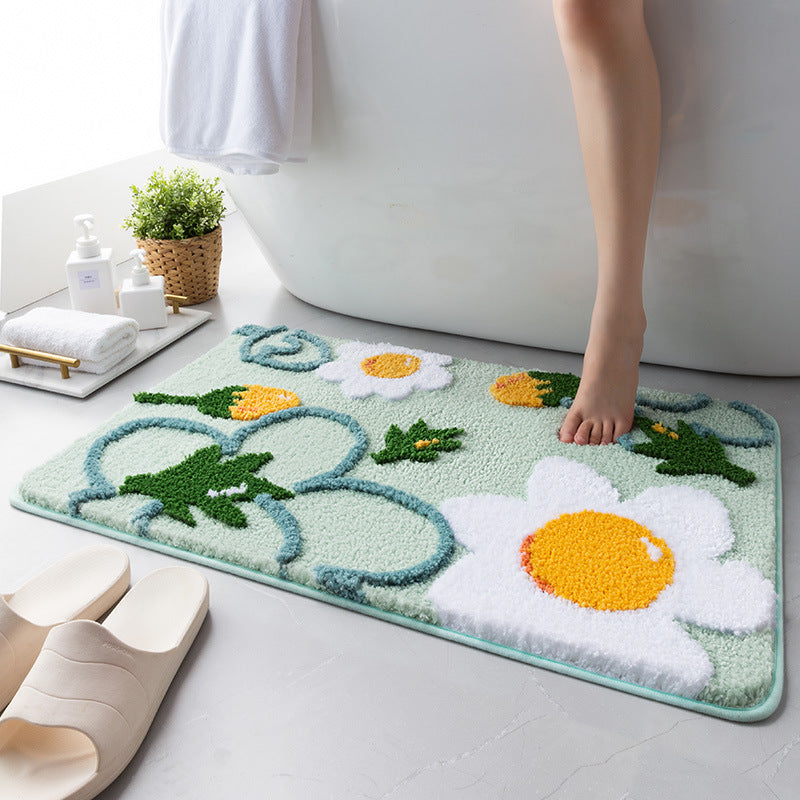 Grey Leaves and Flower Bath Mat