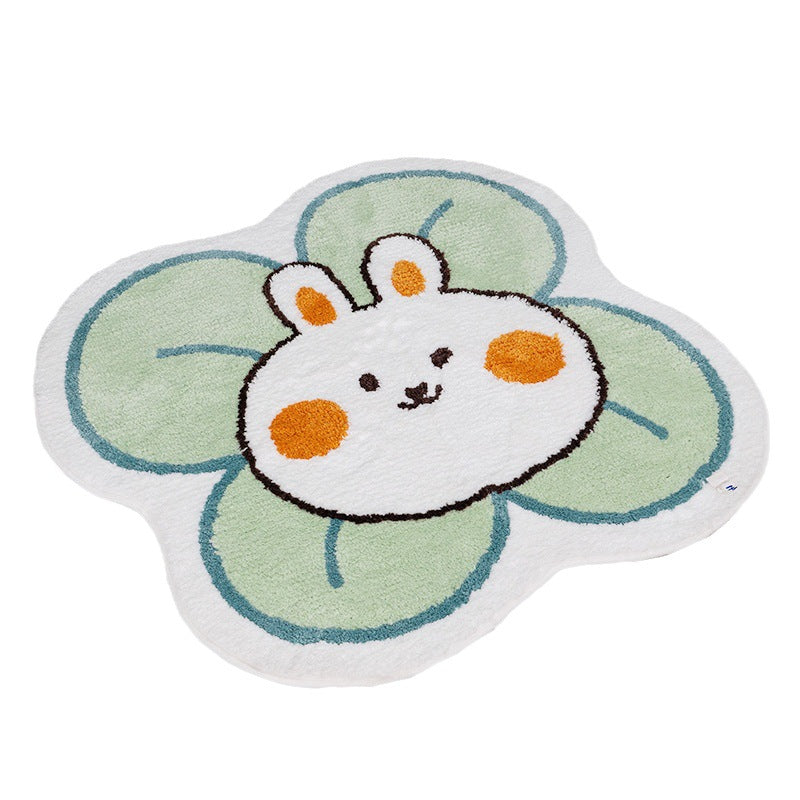 Rabbit Flower Bath Mat, Cartoon Animal Red White Bathroom Rug, Soft Flush Non-Slip Water Absorbent Mat