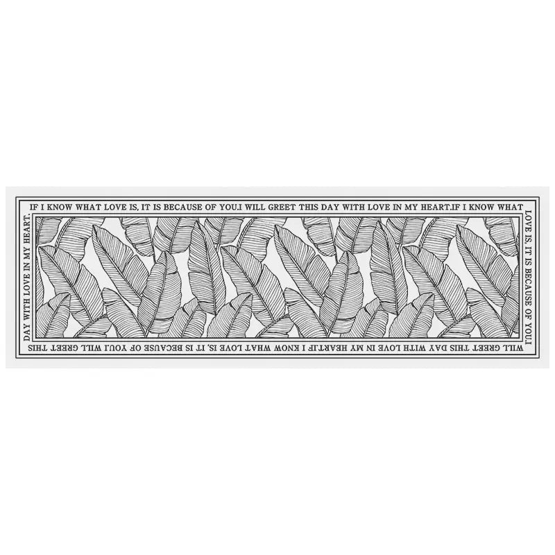 Black and White Flower Leave PVC Leather Kitchen Mat