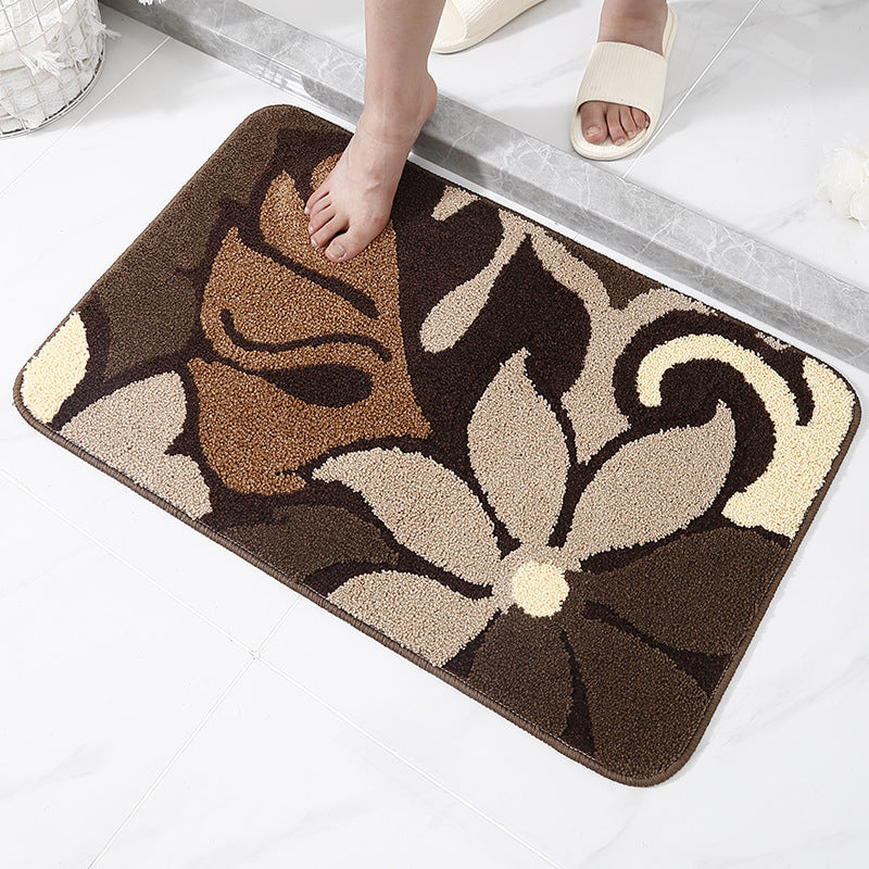Brown and Cream Leaves and Flower Bath Mat