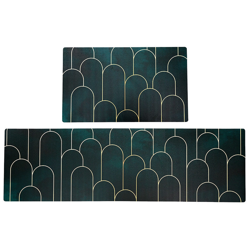 Green Golden Abstract Door Pattern PVC Leather Kitchen Mat