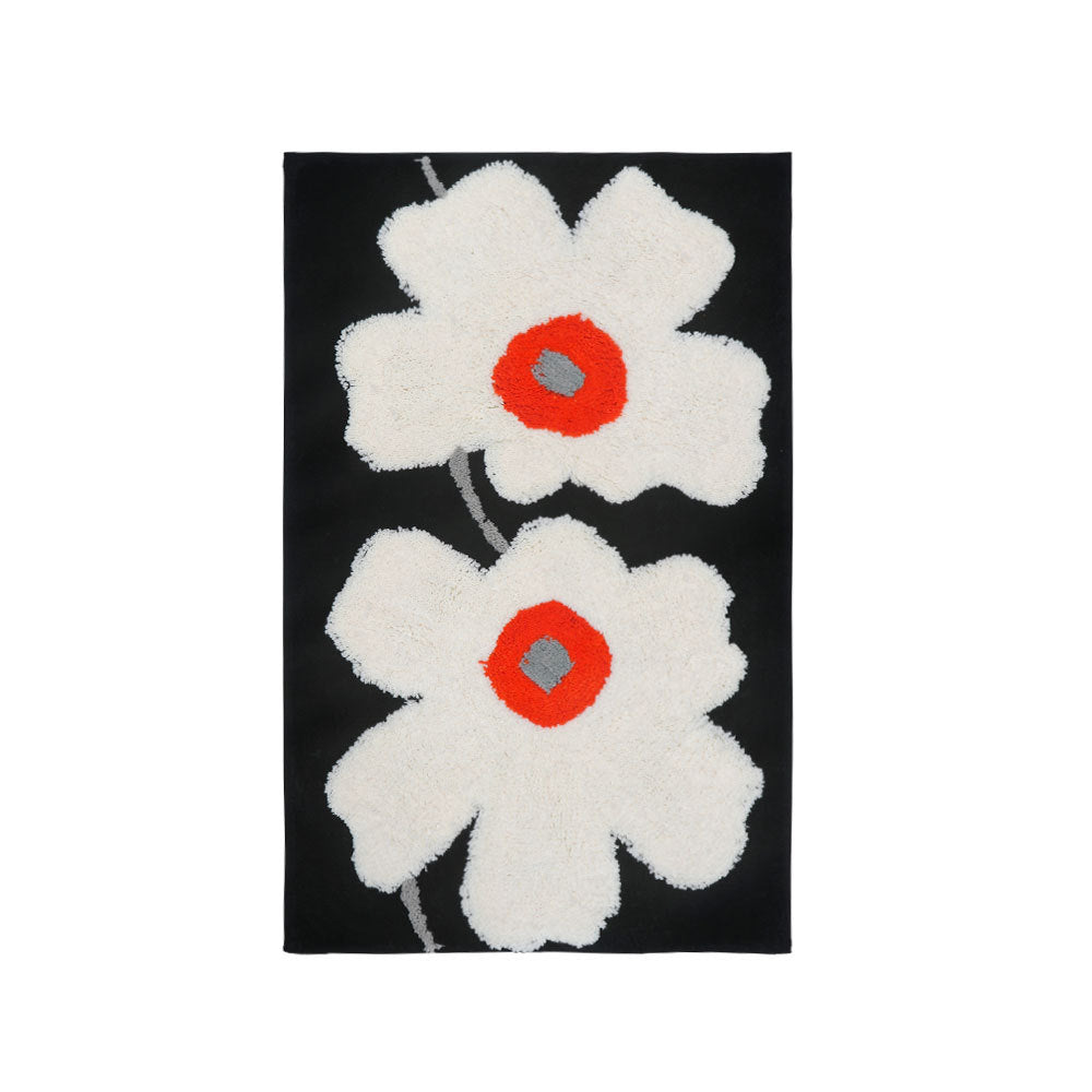Blue Green Black Leaves and Flower Bath Mat