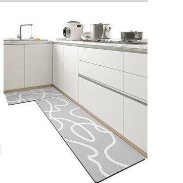 Gray Geometric Pattern PVC Leather Kitchen Mat