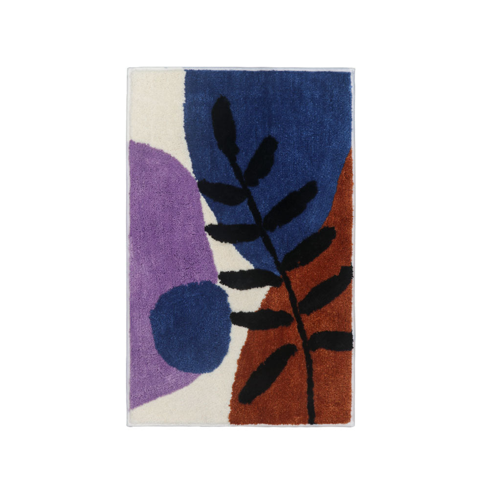 Blue Green Black Leaves and Flower Bath Mat