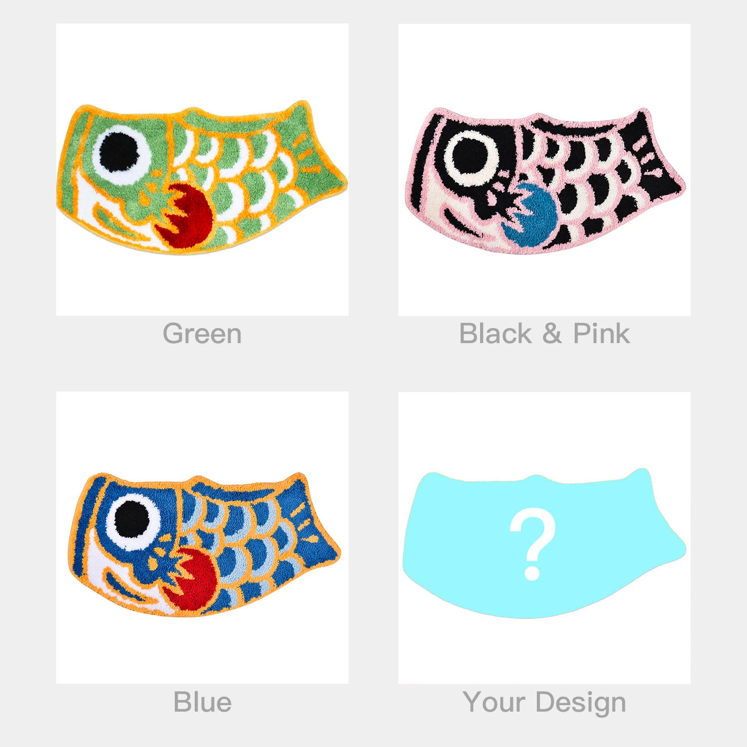 Cute Green Koi Fish Bath Mat