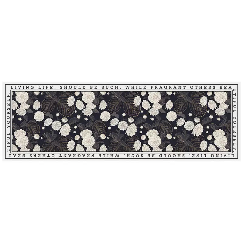 Black and White Flower Leave PVC Leather Kitchen Mat