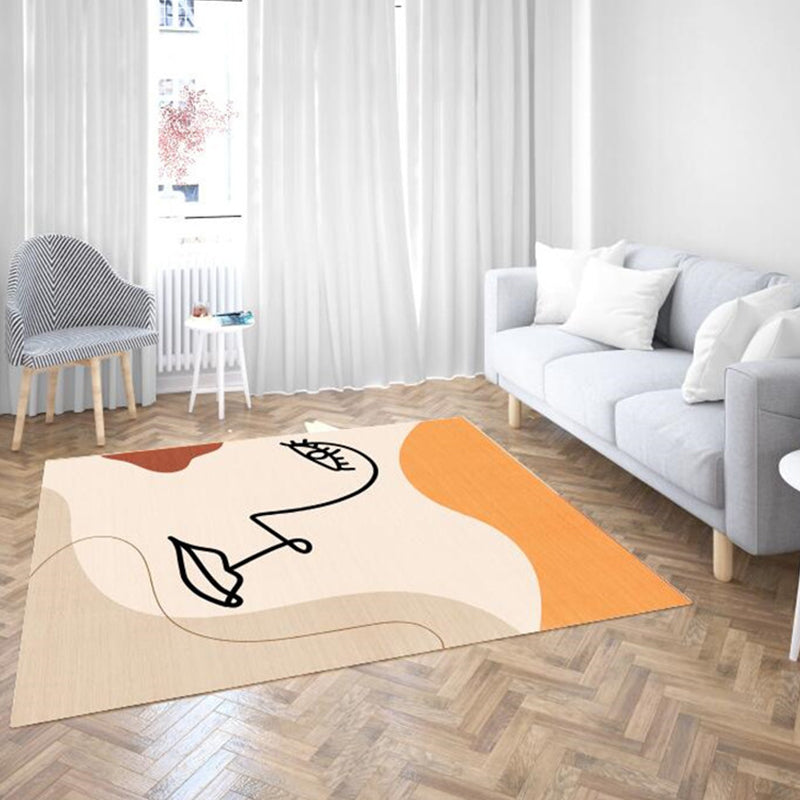 Unique Beige Modernism Rug Polyester Abstract Rug Washable Pet Friendly Anti-Slip Carpet for Living Room