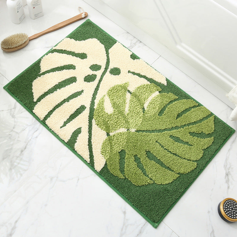 Brown Leaves Bath Mat, Floral Bathroom Rugs Mat
