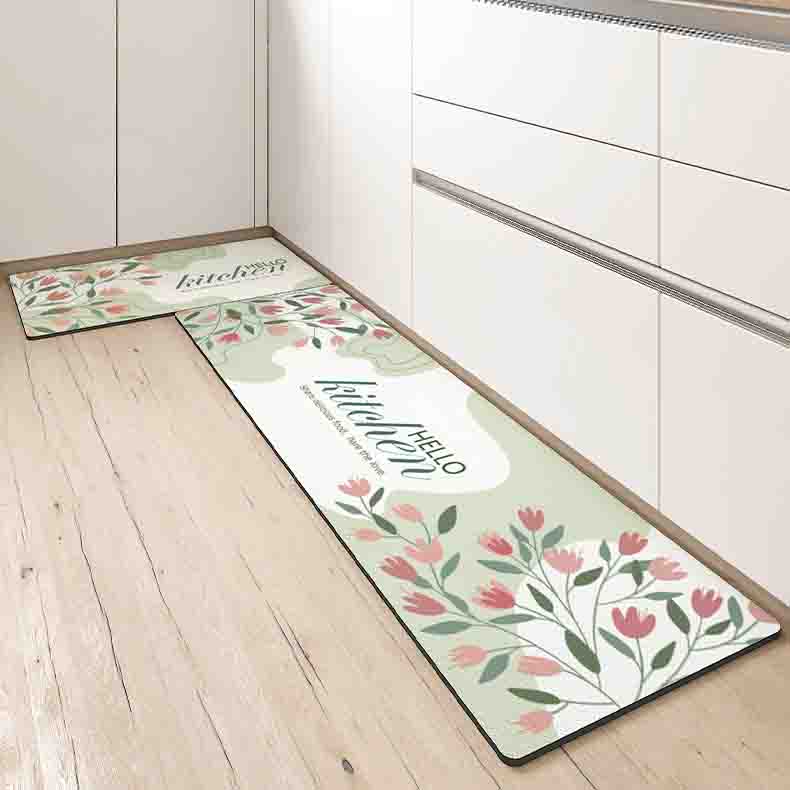 Lovely Spring Pink Flowers PVC Leather Kitchen Mat