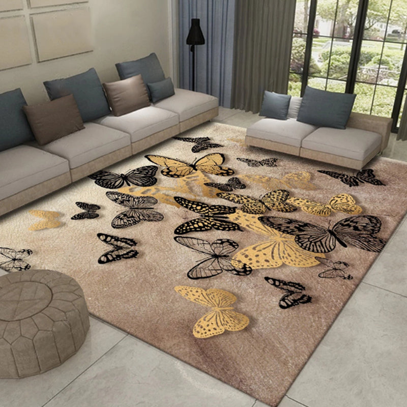 Western Plant Print Rug Multi-Color Polyster Area Carpet Pet Friendly Stain-Resistant Indoor Rug for Parlor