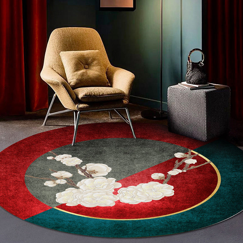Classy Multi Color Asia Rug Polyester Botanics Carpet Stain Resistant Anti-Slip Backing Machine Wash Rug for Living Room