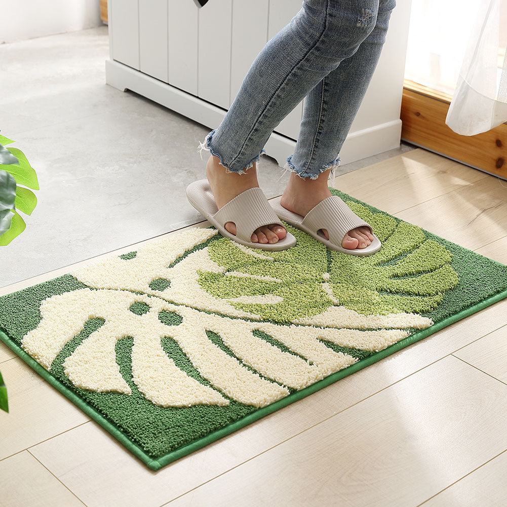 Brown Leaves Bath Mat, Floral Bathroom Rugs Mat