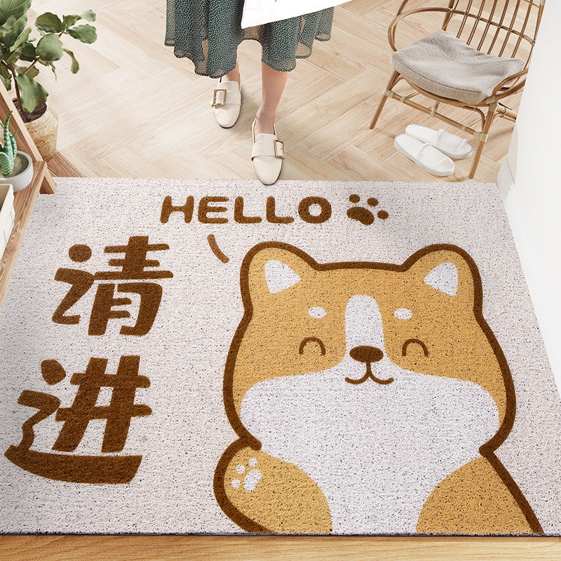 Cute Shiba Inu Saying Hello PVC Coil Door Mat