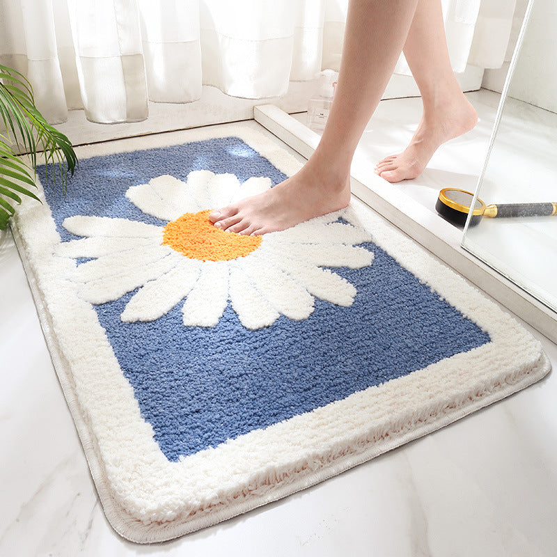 Daisy Flower Bath Mat, Chrysanthemum Bathroom Rug, 23x64 inches