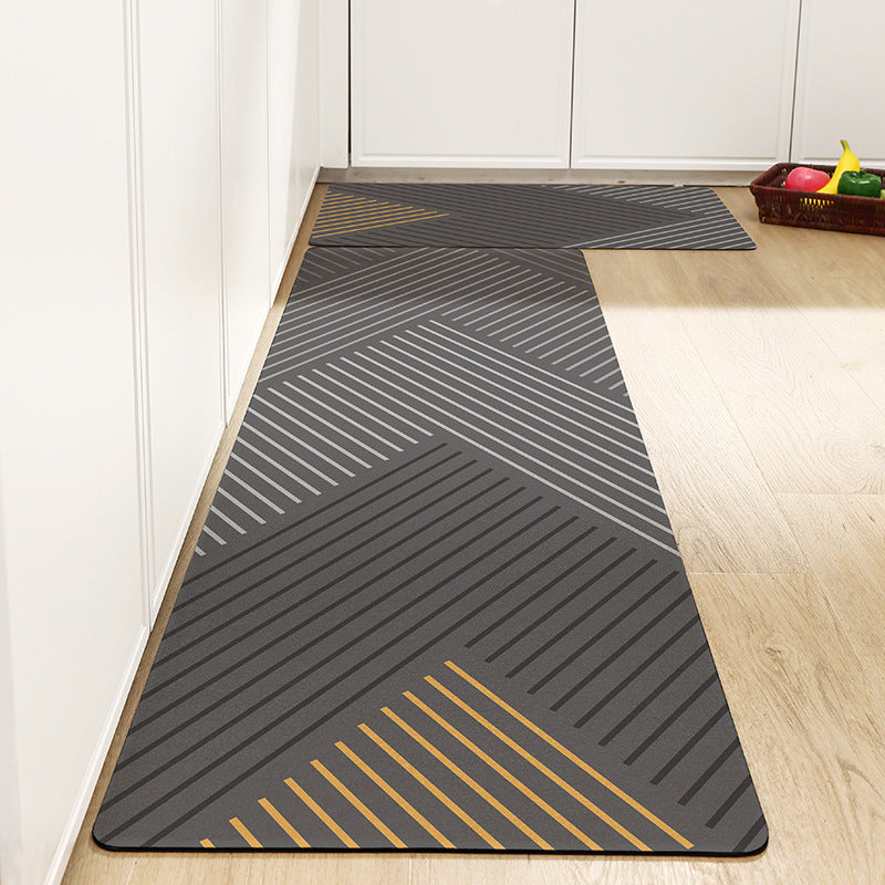 Grey Lines Geometric Pattern PVC Leather Kitchen Mat Mom‘s Day Gift