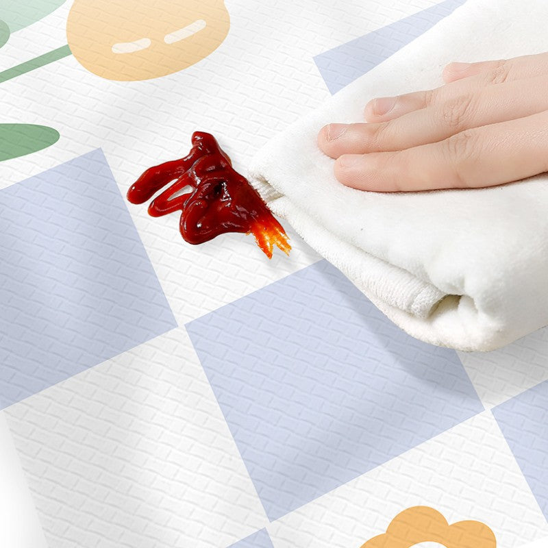 Green and White Grid and Teddy Bear PVC Leather Kitchen Mat