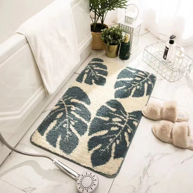 Scandinavian Jasper Green Leaves Bath Mat