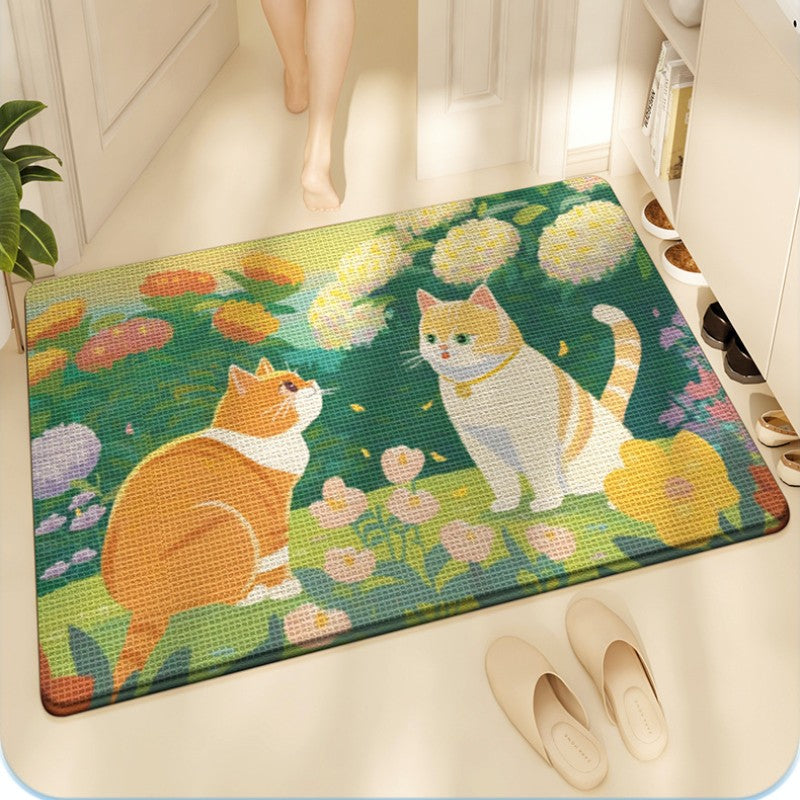 Cute Cats in Flowers PVC Coil Door Mat